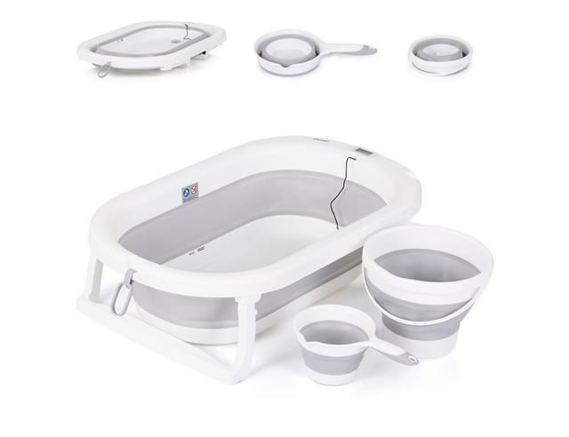 Chipolino Babybadewanne Spa faltbar, Eimer, Spülbecher, integriertes Thermometer grau