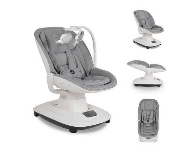 Cangaroo Babywippe Hera elektrisch, Musik, Moskitonetz, 360-Grad-Drehung, Timer hellgrau