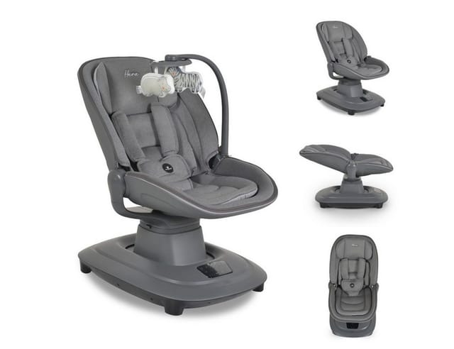 Cangaroo Babywippe Hera elektrisch, Musik, Moskitonetz, 360-Grad-Drehung, Timer dunkelgrau