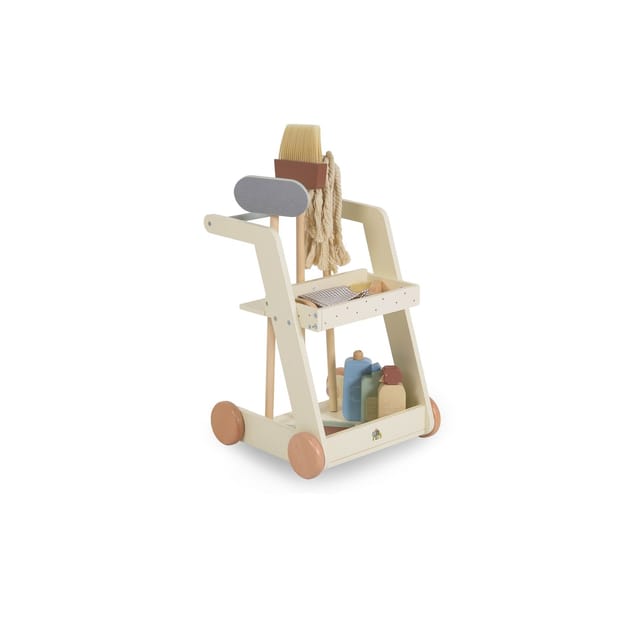 Moni Kinder-Spielzeugputzwagen W10D787 Holz Besen Mopp Schwamm Bürste mit Räder beige