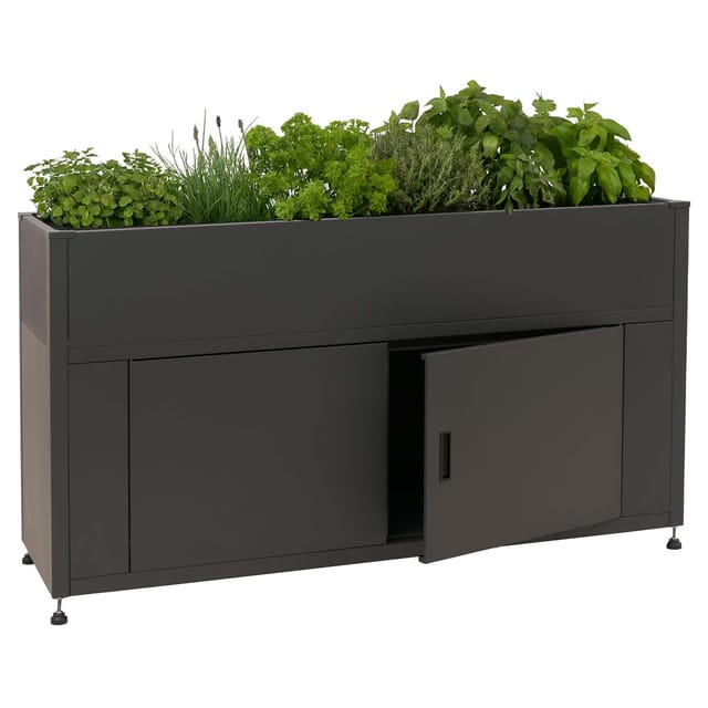 Hochbeet MCW-O85, Metallhochbeet Blumenkasten Pflanzkübel Stauraum, Metall 47kg 91x161x51cm ~ anthrazit