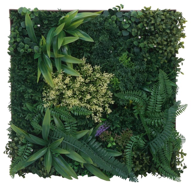 Pflanzenwandbild MCW-O93, Wanddeko künstliche Wandbegrünung Grünpflanzen Kunstpflanzen Bild In-/Outdoor 50x50cm