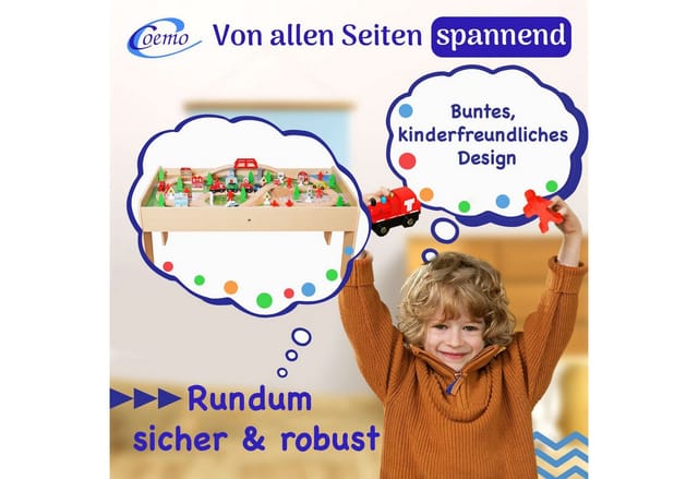 Coemo Spieltisch mit 90-tlg. Holzeisenbahn Farbe Natur