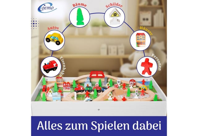 Coemo Spieltisch mit 90-tlg. Holzeisenbahn Farbe Weiß