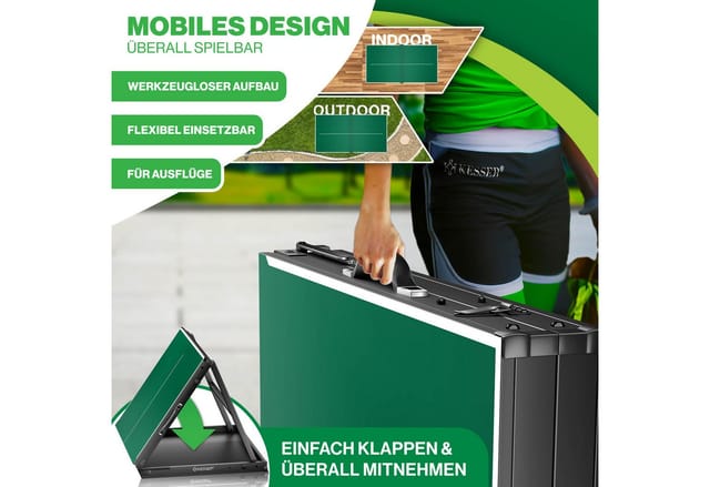 KESSER® Tischtennisplatte Mini mit Tischtennisschläger-Set, Tischtennisbällen und TT-Netz Indoor Unterwegs, laminierte Platte + klappbar – Kofferdesign, Kinder und Erwachsene – 153 x 76,5 cm