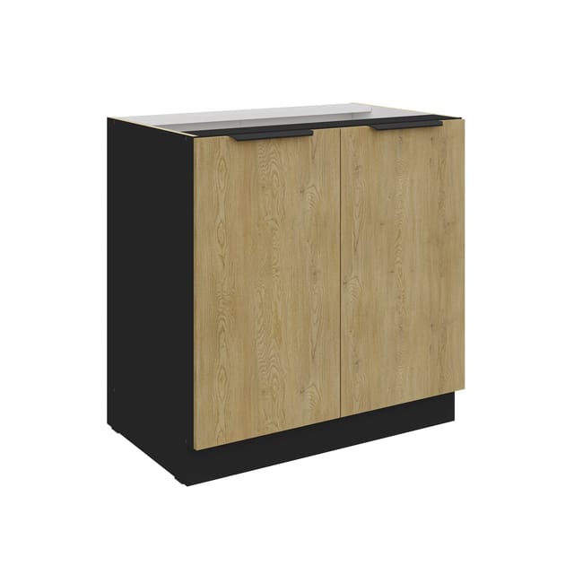 Küchen Unterschrank 80 cm CREMONA Eiche + Schwarz Küche Küchenzeile Küchenblock