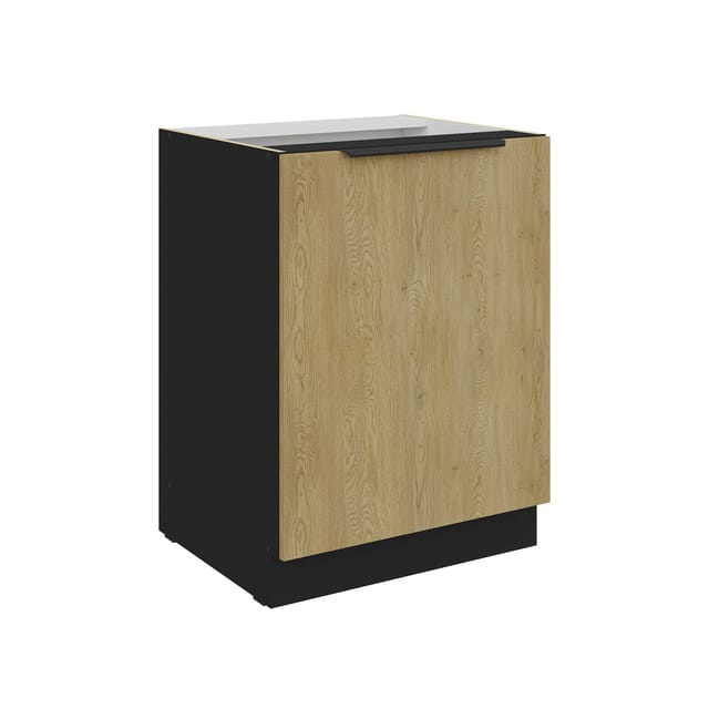 Küchen Unterschrank 60 cm CREMONA Eiche + Schwarz Küche Küchenzeile Küchenblock