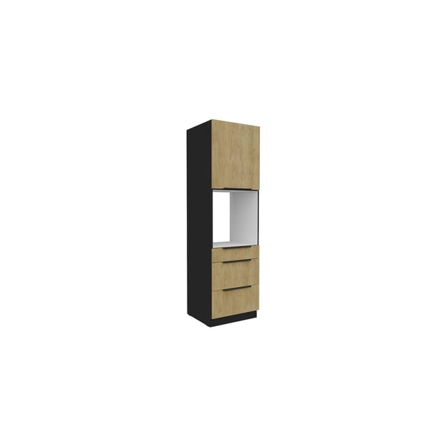 Küchen Hochschrank 60 cm CREMONA Eiche + Schwarz Küchenzeile Küchenblock Küche
