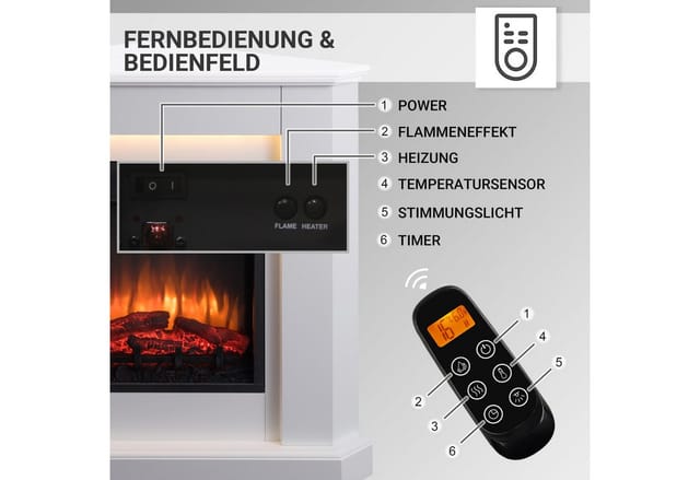 BALDERIA Elektrokamin Candela - Eckkamin, Heizung 2000 W, weiß