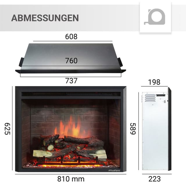 BALDERIA Elektrokamin Calida 30 - Einbau mit Heizung 2000 W, 3D-Flamme