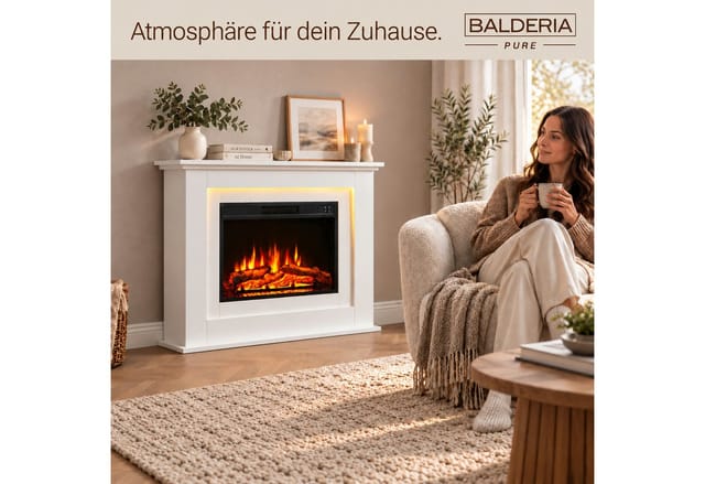 BALDERIA Elektrokamin Finn - Standkamin mit Heizung 2000 W, weiss