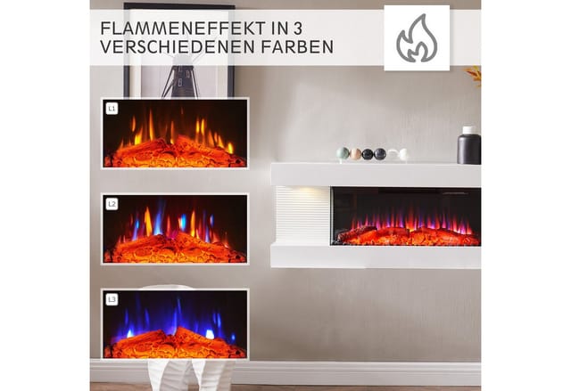 BALDERIA Elektrokamin Lumina - Wandkamin mit Heizung 1800 W, weiss