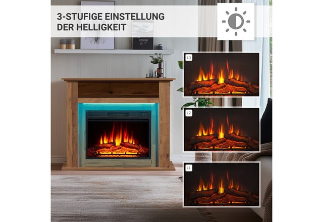 BALDERIA Elektrokamin Liora - Standkamin mit Heizung, dunkle Eiche
