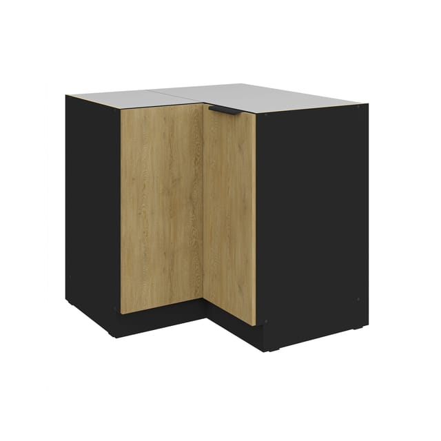 Küchen Eckunterschrank 90x90 cm CREMONA Eiche hell + Schwarz Küche Küchenzeile