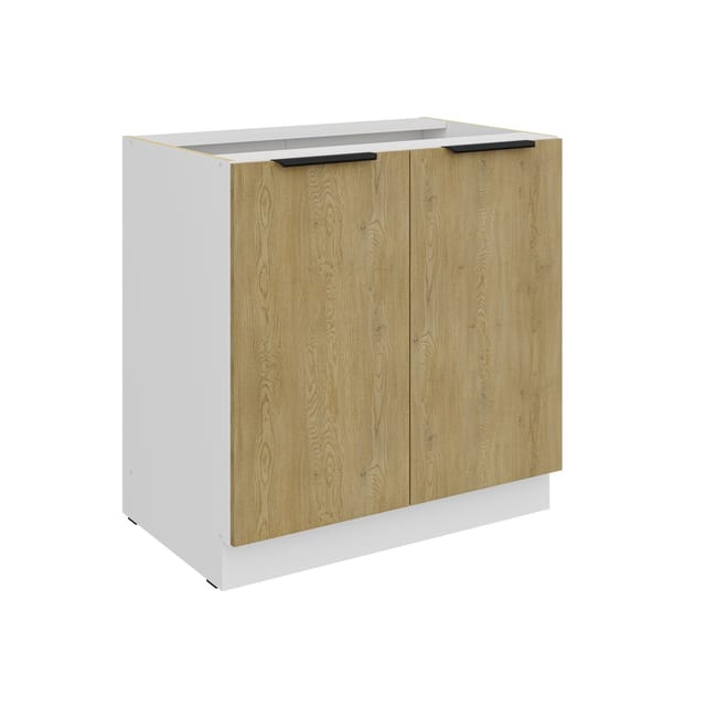 Küchen Unterschrank 80 cm CREMONA Eiche + Weiß Küche Küchenzeile Küchenblock