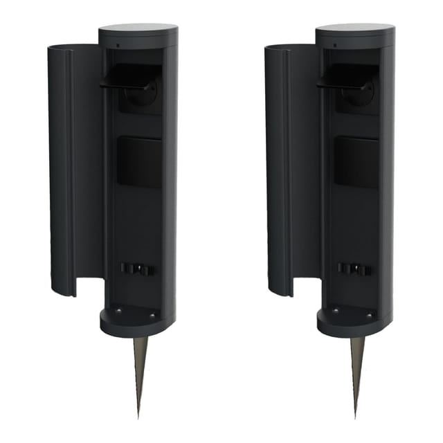 Novatool 2x Steckdosenturm 2-fach außen Anthrazit rund mit Blende IP44 mit Erdspieß Steckdose Aussen Gartensteckdose Outdoor Steckdosesäule Garten Steckdosenturm