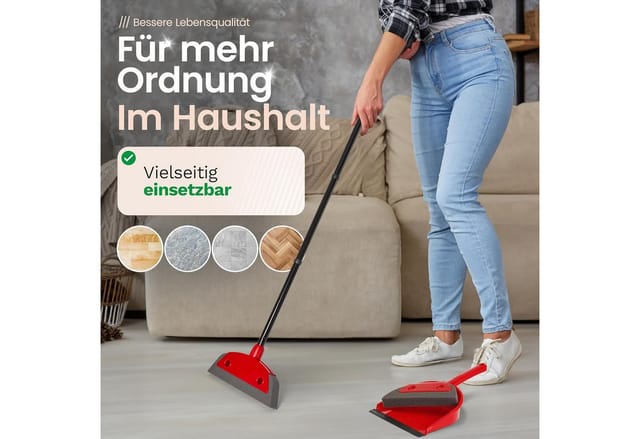 Novaliv 2X Schaumstoffbesen mit Stiel zum Stecken Auto & Abzieher Friseurbesen Gummi Noppenbesen Hundehaarentferner Parkett Besen für Drinnen Teppichbesen Bodenabzieher Haushaltsbesen Wunderbesen