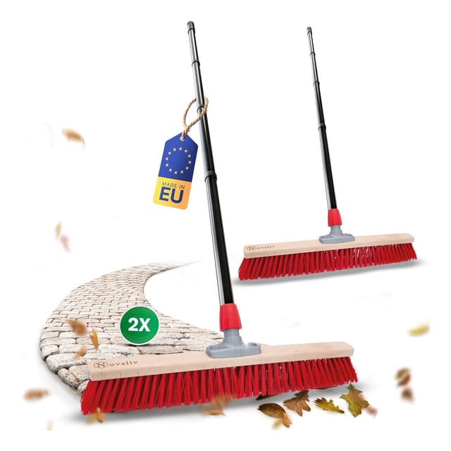 Novaliv 2X Straßenbesen 60 cm mit Stiel draußen Elaston Borsten Ideal als Besen draußen Gartenbesen Harte Borsten mit Stiel Terassenbesen Hofbesen Stallbesen Kehrbesen Industriebesen Outdoor Broom