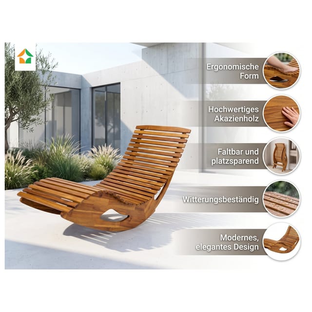 Ergonomische Schwungliege aus Akazienholz, klappbar - FSC® zertifiziert