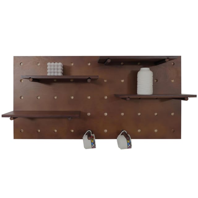 Wandpaneel MCW-P24, Wanddekoration Wandregal Steckboard Lochplatte, 4 Ebenen Aufhängung 100x50cm MVG ~ braun