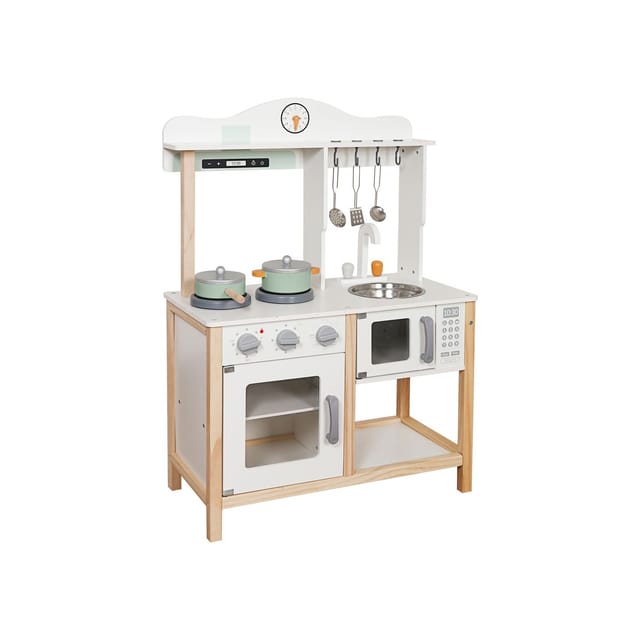 Moni Kinderküche Nana W10K001 Holz Topf Kochzubehör Mikrowelle Pfanne Deckel weiß