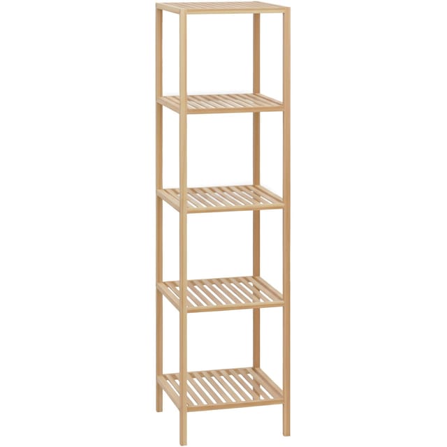 CLP Badregal stehend Bambus Zinnien, Holzregal Badezimmer schmal, Küchenregal stabil und belastbar, Tragfähigkeit 10 kg pro Regalboden