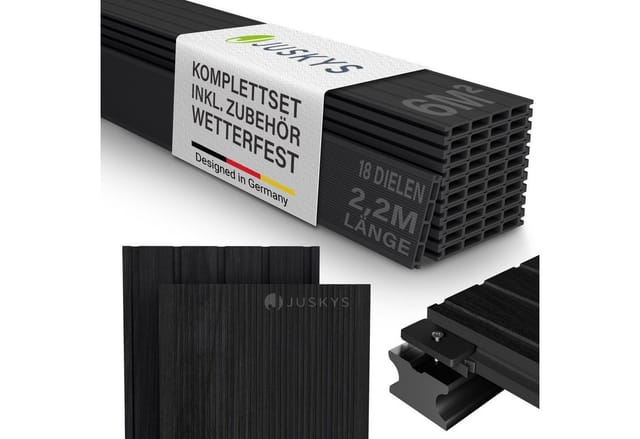 Juskys WPC Terrassendielen 6 m² – 220 cm Dielen, wetterfest inkl. Unterkonstruktion – Anthrazit