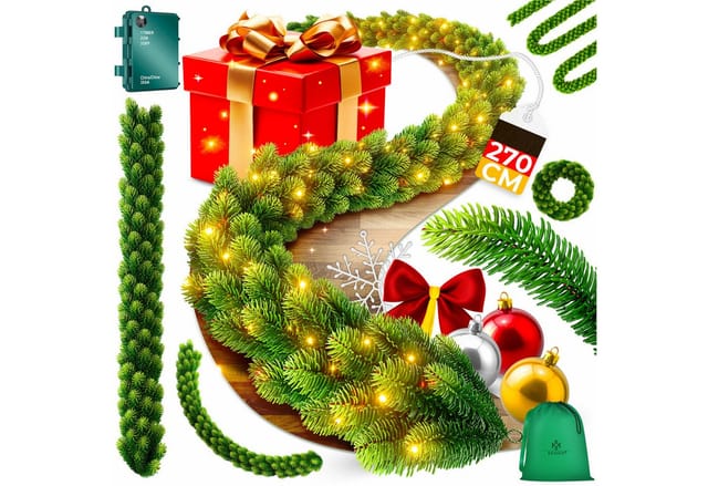 KESSER® Weihnachtsgirlande Naturgetreues Tannengrün - wie echt - IP 44 Outdoor & Indoor Girlande - Treppen, Tür, Balkon, Weihnachtsdeko + Tasche - Dunkelgrün