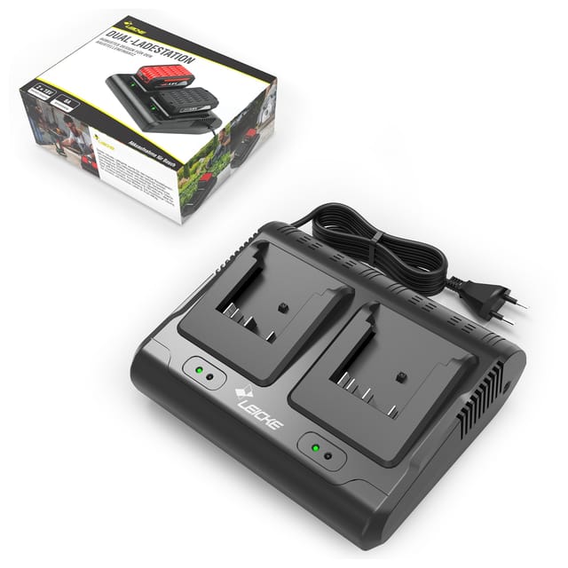 LEICKE Doppelladestation Dual-Slot Akku Werkzeug Ladegerät 14,4–18V 6A
