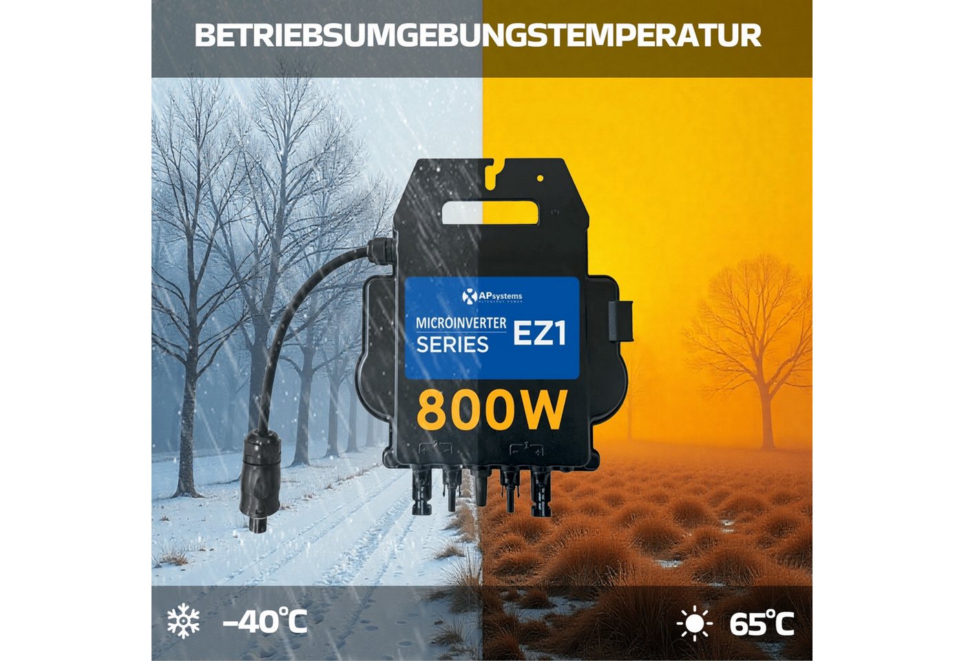 AP Systems Mikro-Wechselrichter 800 W EZ1-M-EU für Balkonkraftwerk, IP67 wetterfest, Plug&Play Installation, 2 MPPT, Bluetooth & WIFI, inkl.5m Anschlusskabel & 4x1m Solar-Verlängerungen Micro Inverter Bild 4