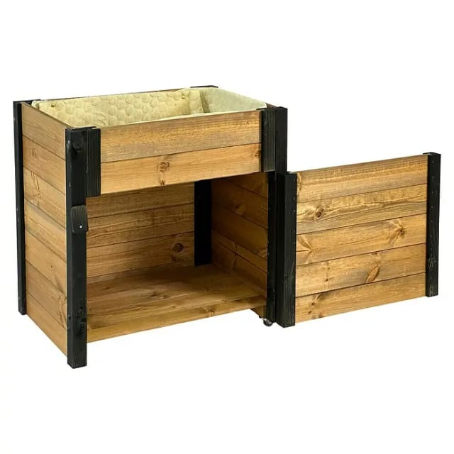 dobar Rollbarer Gartenschrank mit Pflanzkasten inkl. Schafswolle, Gr. M - Braun/Schwarz