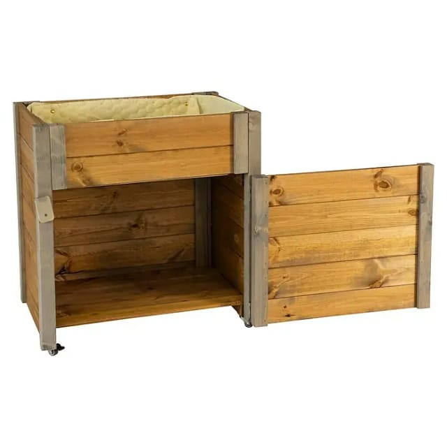 dobar Rollbarer Gartenschrank mit Pflanzkasten inkl. Schafswolle, Gr. M - Braun/Grau
