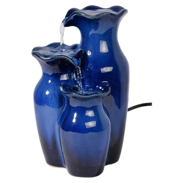 dobar Dreistufiger Design Zimmerbrunnen Keramik, Blau