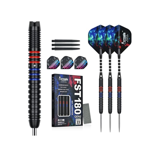 Formula FST180 Gen2 Black+Blue & Red Rings Tungsten Dart Steeltip