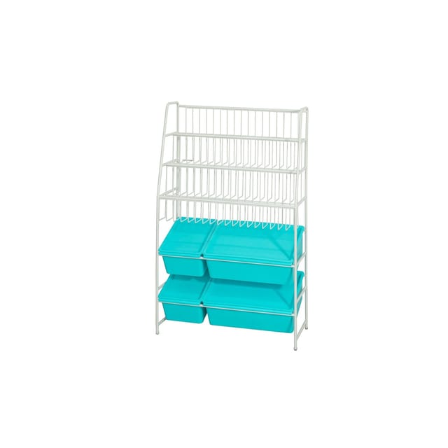 SoBuy Spielzeugkiste mit 3 Regalböden Blau 102,5x60,5x25,5cm Industriell