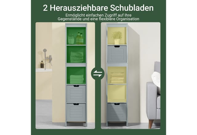 SoBuy Badezimmer-Hochschrank mit 2 Schubladen Grau 30x30x145cm Modern