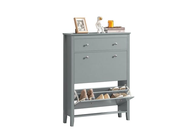 SoBuy Schuhschrank mit 1 Schublade Hellgrau 80x25x108cm Modern