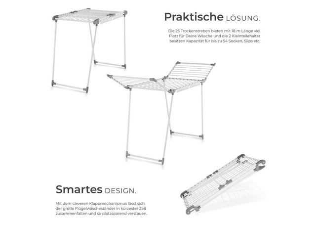 tectake® Wäscheständer, klappbar, 2 Kleinteilehalter, bodenschonende Füße