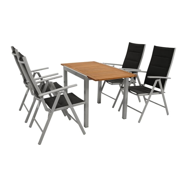 DEGAMO Garnitur VAIL 5-teilig, Alu + Akazie + Kunstgewebe schwarz