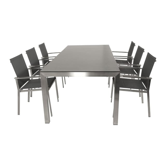 DEGAMO Garnitur SYDNEY 7-teilig, Edelstahl + Glas + Kunstgewebe grau