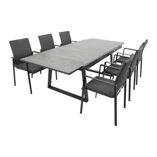 DEGAMO Garnitur REIMS 7-teilig, Alu + Glas + Kunstgewebe dunkelgrau
