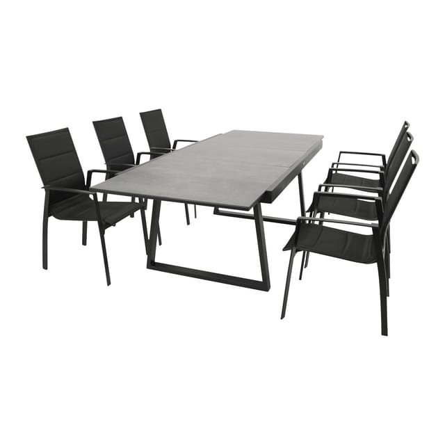 DEGAMO Garnitur REIMS 7-teilig, Alu + Glas + Kunstgewebe schwarz