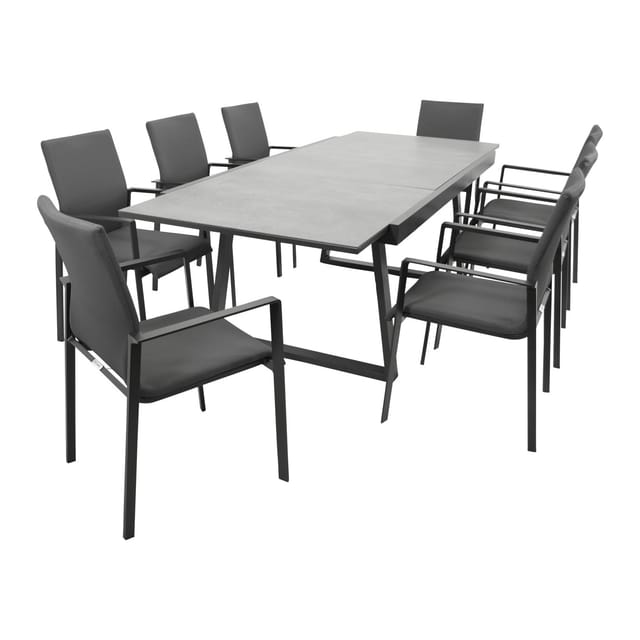 DEGAMO Garnitur REIMS 9-teilig, Alu + Glas + Kunstgewebe dunkelgrau
