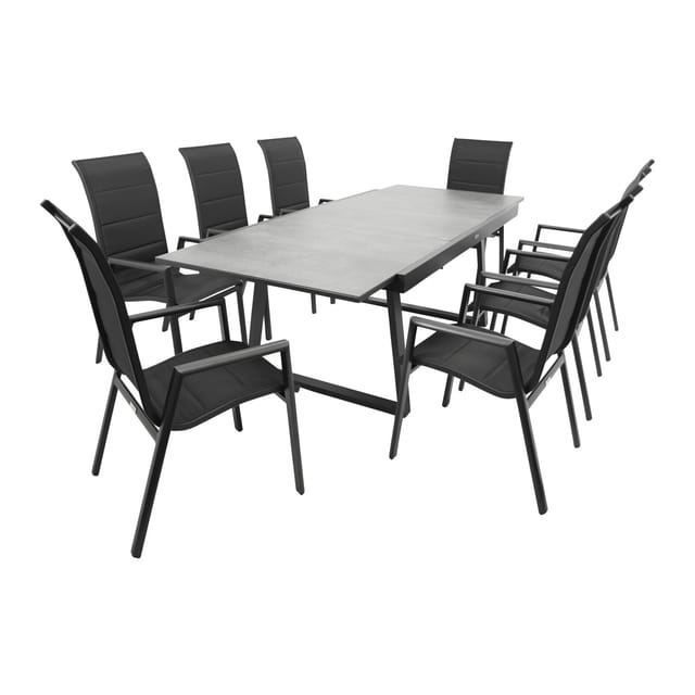 DEGAMO Garnitur REIMS 9-teilig, Alu + Glas + Kunstgewebe schwarz