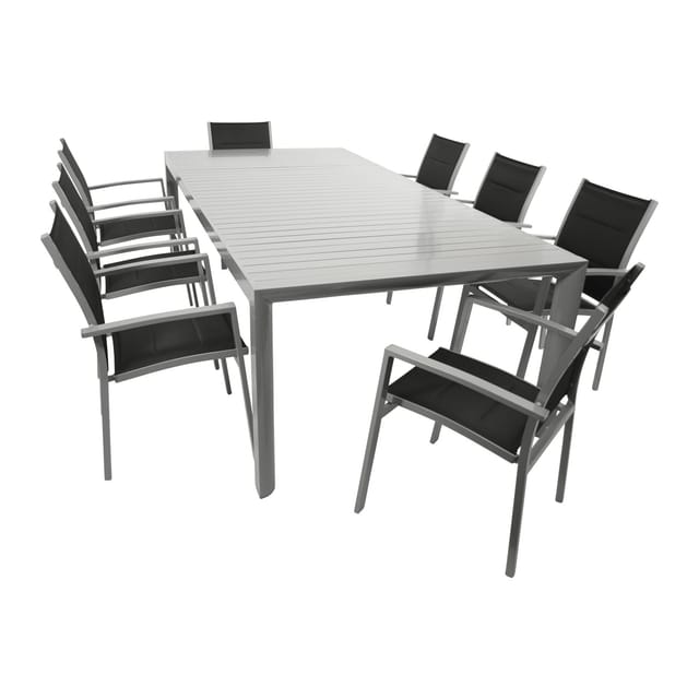 DEGAMO Garnitur BAGO XL 9-teilig, Alu + Kunstgewebe schwarz