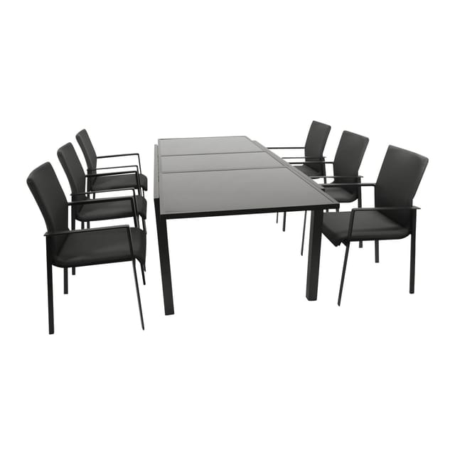 DEGAMO Garnitur TORINO 7-teilig, Alu + Glas + Kunstgewebe grau