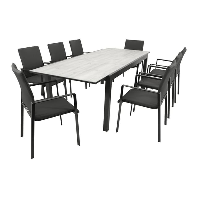 DEGAMO Garnitur FARO 9-teilig, Alu + Glas + Kunstgewebe dunkelgrau