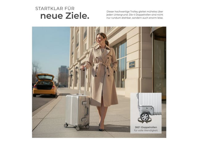 tectake® Aluminium Boardtrolley, eloxierte Aluminiumlegierung, 360° drehbare, gummierte Doppelrollen, gängige Handgepäckgröße von 20 Zoll mit Teleskopgriff