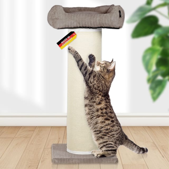 Rohrschneider XXL Kratzbaum FRIEDA – Kratztonne XXL austauschbare Kratzmatten stabil extra breite Säule Cord-Bezug waschbar Kratzbaum für große, mittlere und kleine Katzen Cord