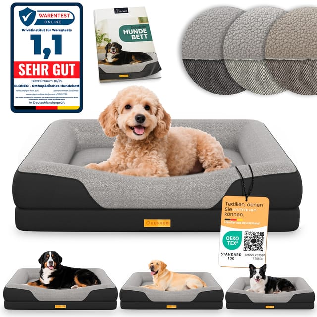 ELONEO Orthopädisches Hundebett, Schwarz - Größe S